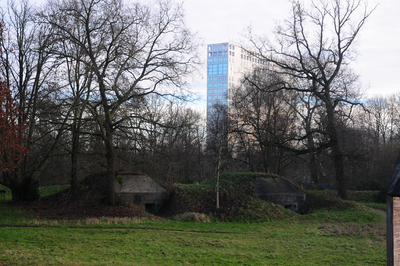 900621 Gezicht op de betonnen groepsschuilplaatsen (bunkers) op het terrein van het Fort De Bilt (Biltsestraatweg 160) ...